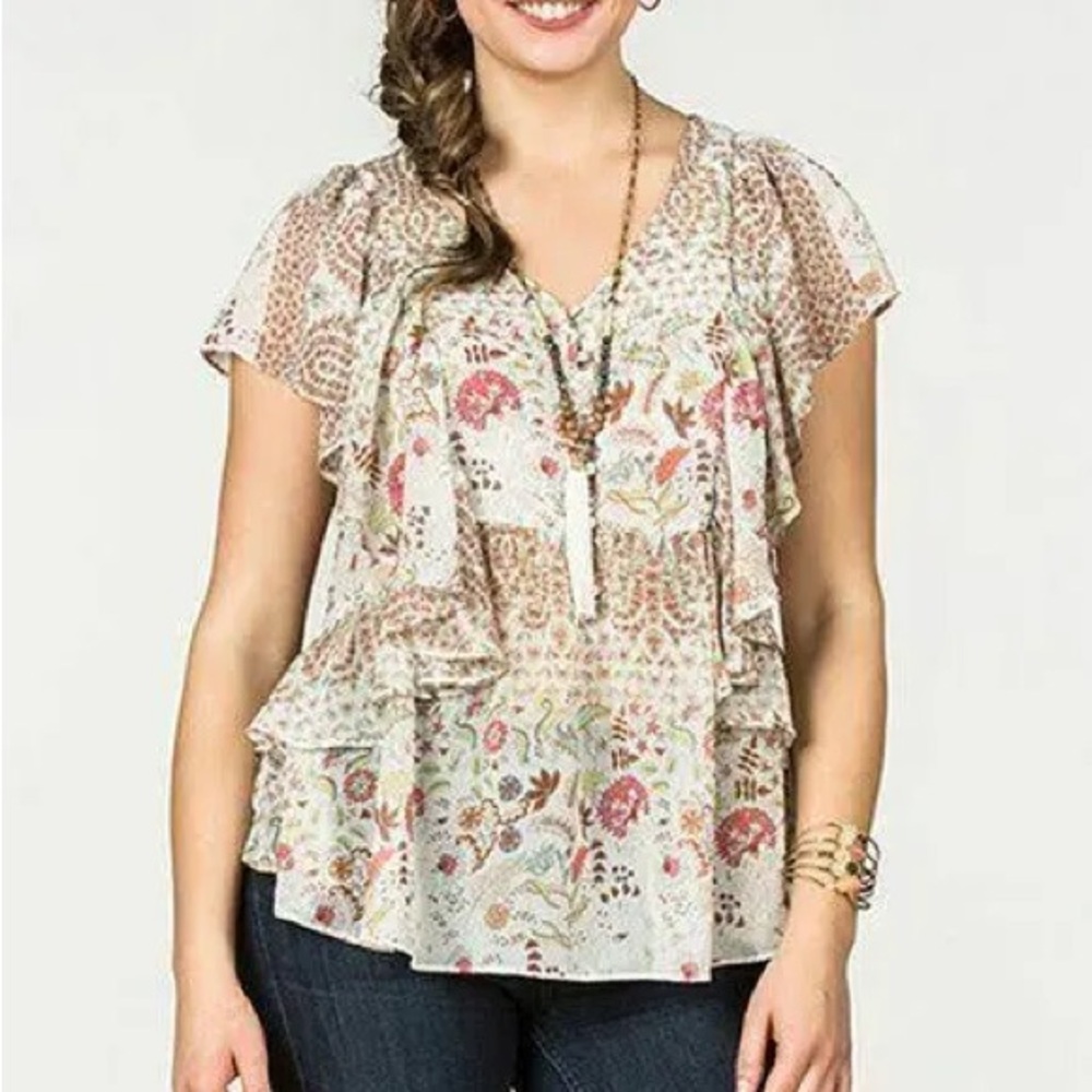 EUC Women’s MJC Matilda Jane Size M Medium Floral Ruffle Sleeve Women's Top